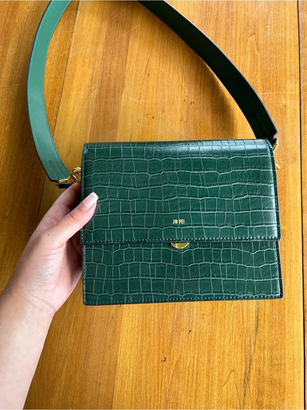 JW PEI Dark Green Croc Mini Flap Crossbody